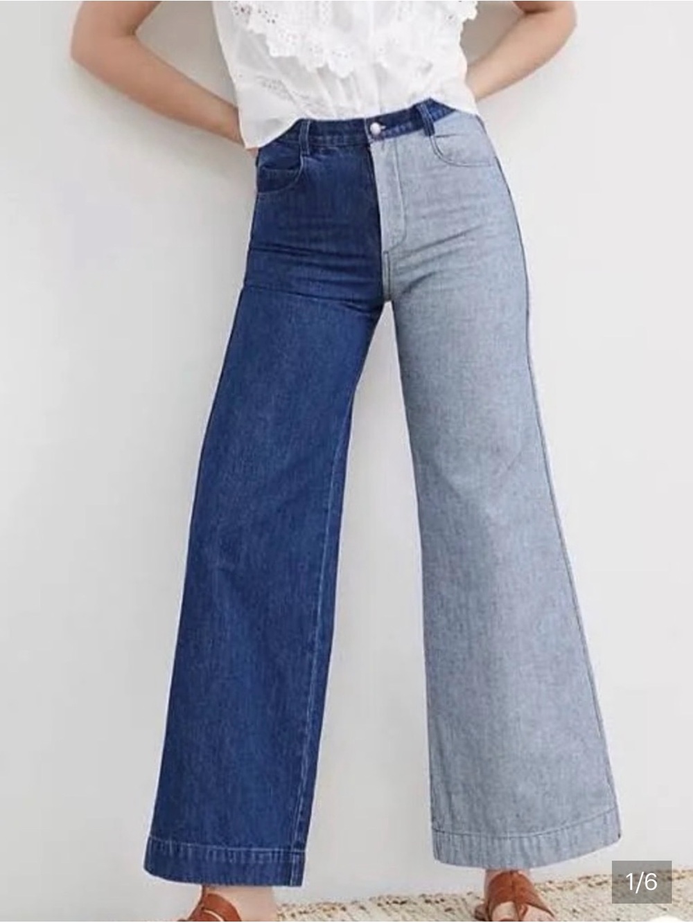 Two-Tone Blue Wide Leg Jeans